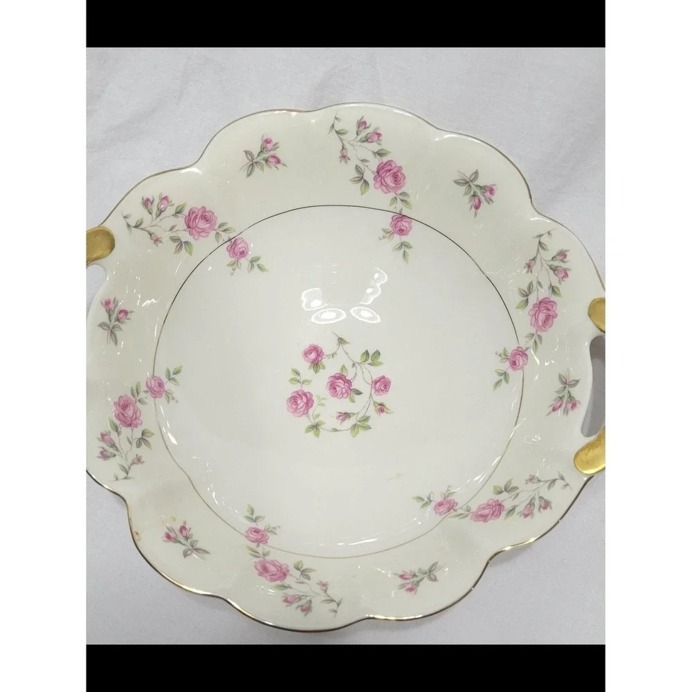 Theodore Haviland Delaware Porcelain Floral Gold Trim Serving Bowl with Handles